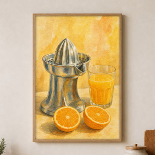 Chrome Juicer & Orange Halves Watercolour Poster