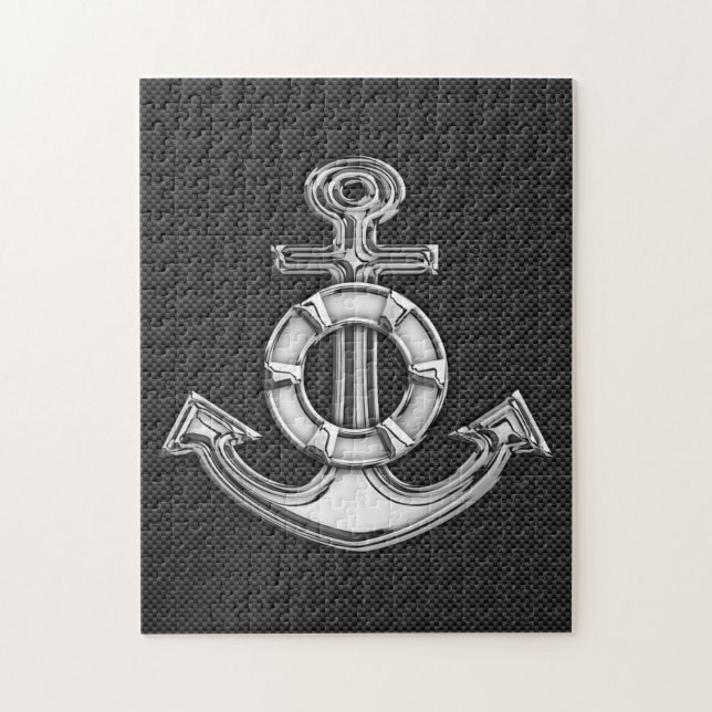 Chrome Lifesaver Anchor on Carbon Fibre Jigsaw Puzzle (Vertical)