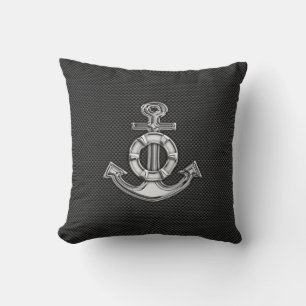 Chrome Lifesaver Anchor on Carbon Fibre Throw Pillow
