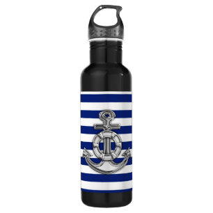 Chrome Lifesaver on Nautical Stripes 710 Ml Water Bottle
