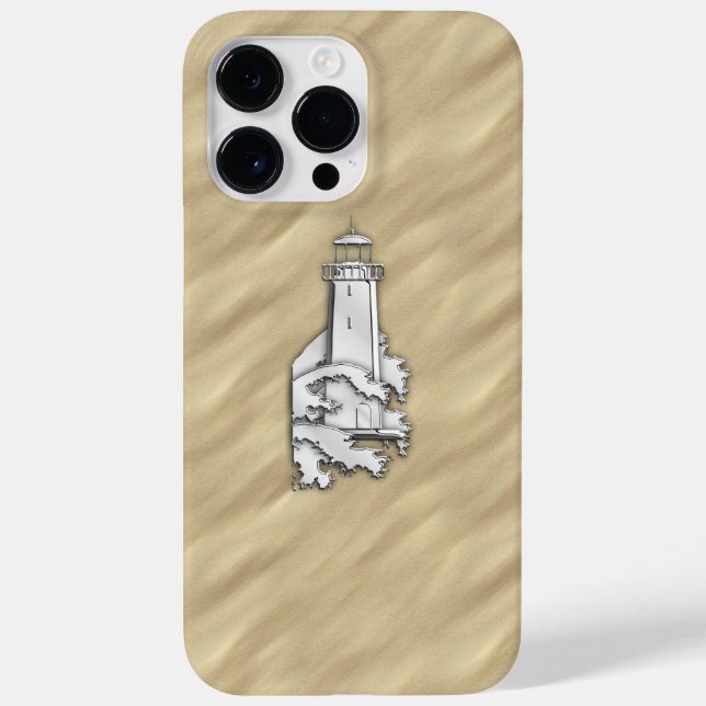 Chrome Lighthouse on Sandy Beach Print Case-Mate iPhone Case (Back)