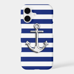 Chrome Like Anchor Design on Navy Stripes