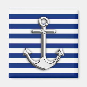 Chrome Like Anchor Design on Navy Stripes Magnet