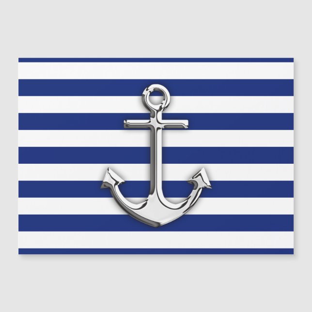 Chrome Like Anchor Nautical Navy Blue Stripes (Front)