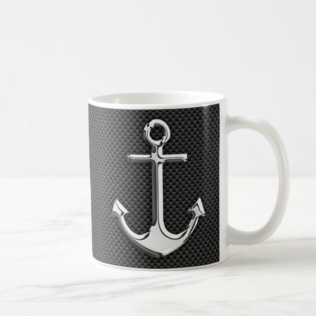 Chrome Like Anchor on Carbon Fibre Coffee Mug (Right)