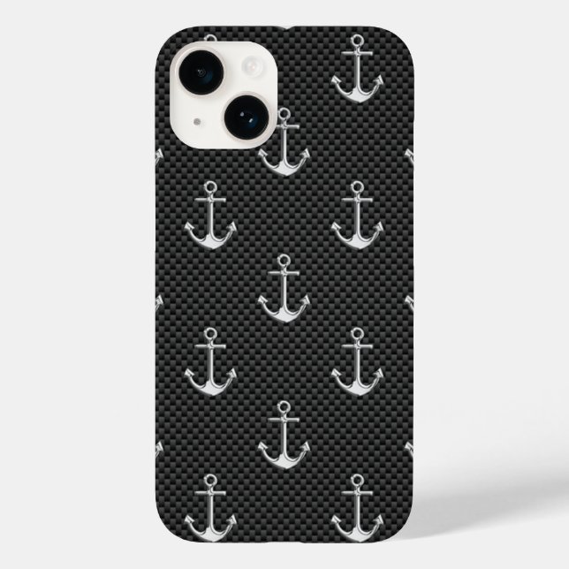 Chrome Like Anchor on Carbon Fibre Pattern Case-Mate iPhone Case (Back)