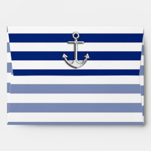 Chrome Like Anchor on Navy Blue Stripes Decor Envelopes