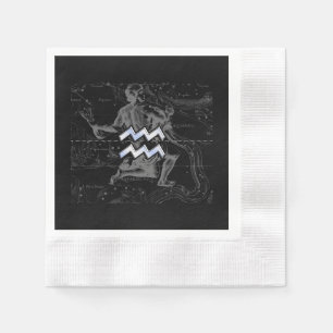 Chrome like Aquarius Sign on Hevelius Map Napkin
