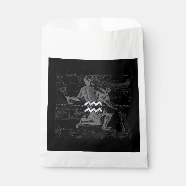 Chrome like Aquarius Zodiac Sign on Hevelius 1690 Favour Bag (Front)