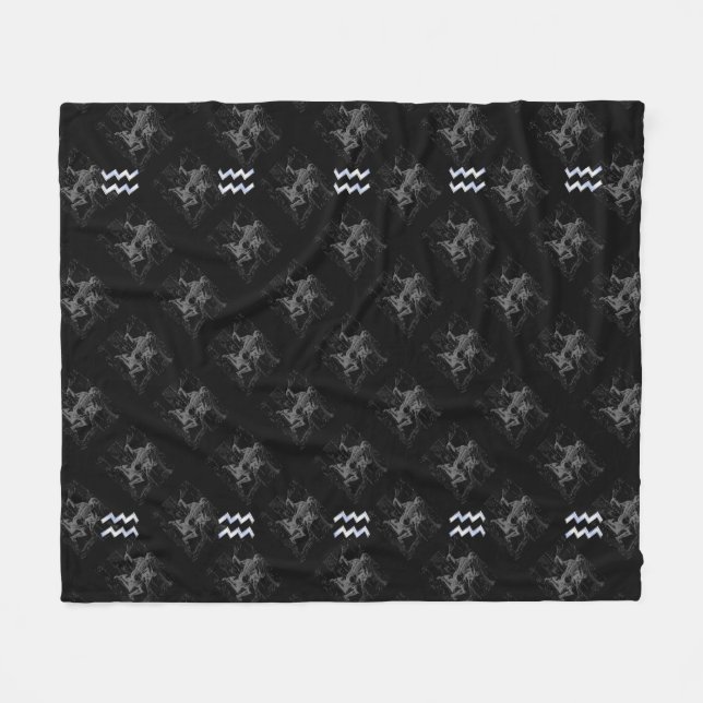Chrome like Aquarius Zodiac Sign on Hevelius 1690 Fleece Blanket (Front (Horizontal))