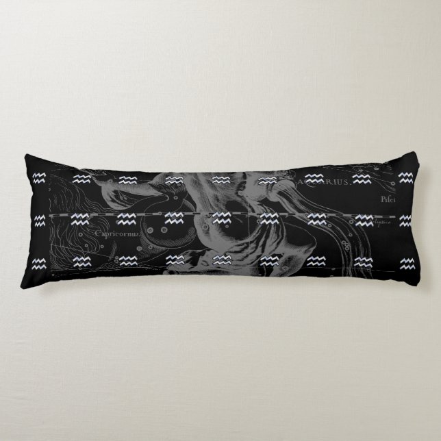 Chrome like Aquarius Zodiac Sign on Hevelius Body Pillow (Front)