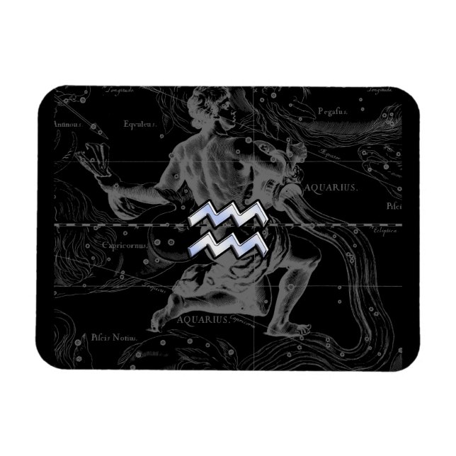 Chrome like Aquarius Zodiac Sign on Hevelius Magnet (Horizontal)