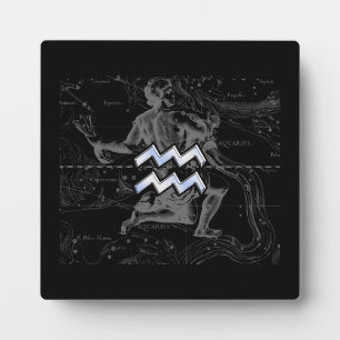 Chrome like Aquarius Zodiac Sign on Hevelius Plaque