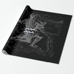 Chrome like Aquarius Zodiac Sign on Hevelius Wrapping Paper