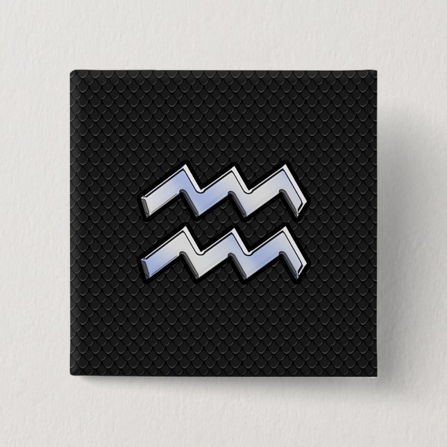 Chrome like Aquarius Zodiac Sign on snake 2 Inch Square Button (Front)