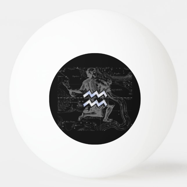 Chrome like Aquarius Zodiac Symbol on Hevelius Ping Pong Ball (Front)