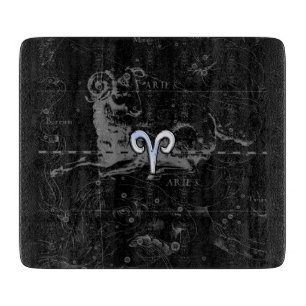 Chrome like Aries Zodiac Sign on Hevelius Black Cutting Board