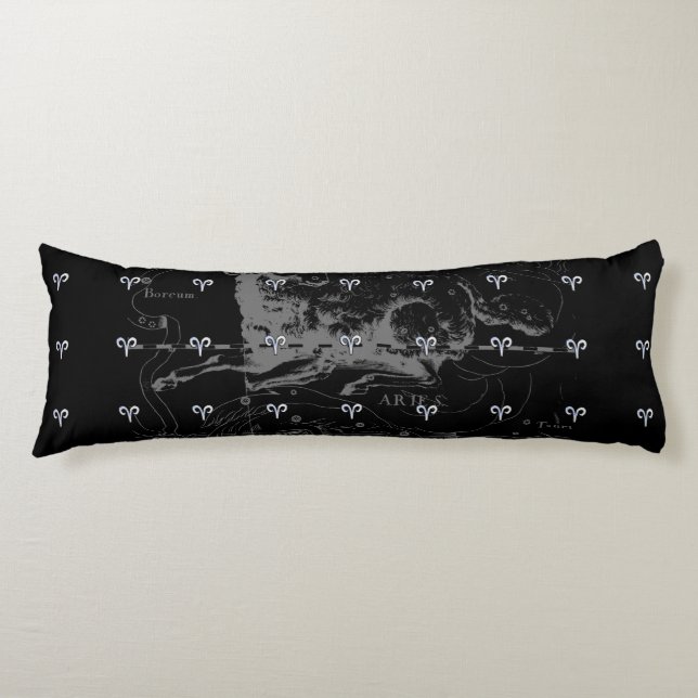 Chrome like Aries Zodiac Symbol on Hevelius 1690 Body Pillow (Front)