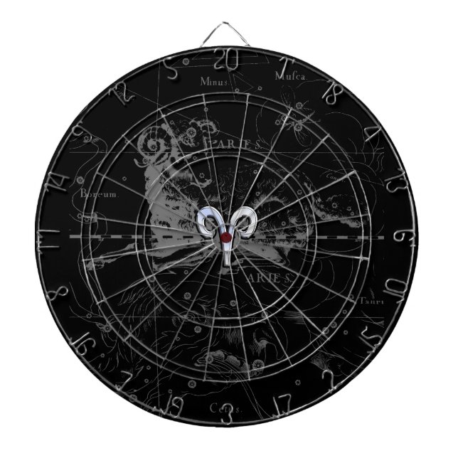 Chrome like Aries Zodiac Symbol on Hevelius 1690 Dartboard (Front)