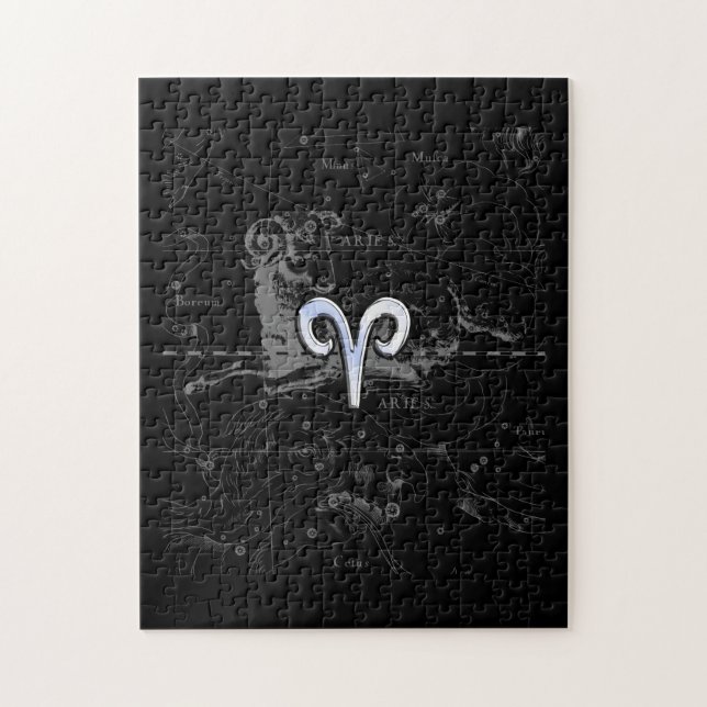 Chrome like Aries Zodiac Symbol on Hevelius 1690 Jigsaw Puzzle (Vertical)