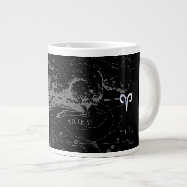 Chrome like Aries Zodiac Symbol on Hevelius 1690 Large Coffee Mug (Front Right)