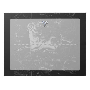 Chrome like Aries Zodiac Symbol on Hevelius 1690 Notepad