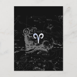 Chrome like Aries Zodiac Symbol on Hevelius 1690 Postcard