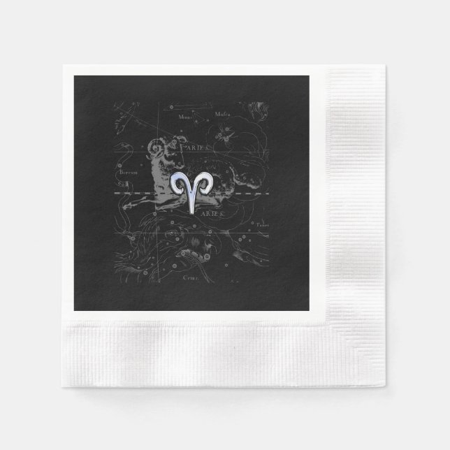 Chrome like Aries Zodiac Symbol on Hevelius Napkin (Front)
