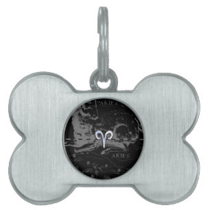 Chrome like Aries Zodiac Symbol on Hevelius Pet ID Tag