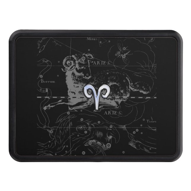 Chrome like Aries Zodiac Symbol on Hevelius Trailer Hitch Cover (Front)