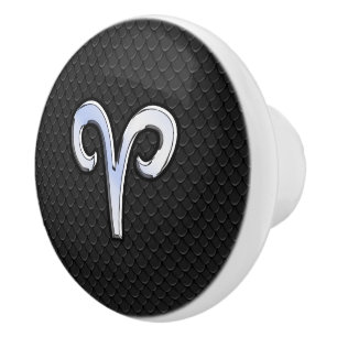 Chrome Like Aries Zodiac Symbol Snake Skin Style Ceramic Knob