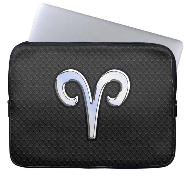 Chrome Like Aries Zodiac Symbol Snake Skin Style Laptop Sleeve (Front)
