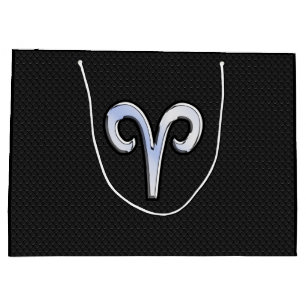 Chrome Like Aries Zodiac Symbol Snake Skin Style Large Gift Bag