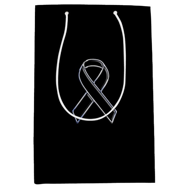 Chrome Like Black Ribbon Awareness Medium Gift Bag (Front)