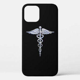 Chrome Like Caduceus Medical Symbol Black Decor iPhone 12 Pro Case