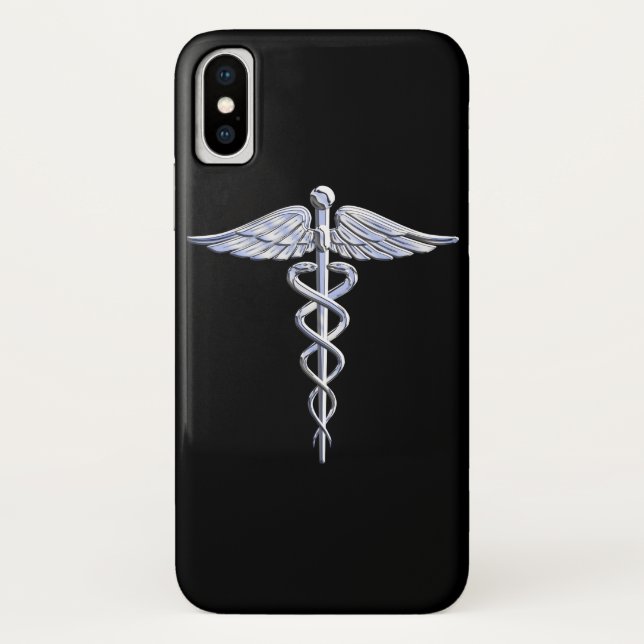Chrome Like Caduceus Medical Symbol Black Decor Case-Mate iPhone Case (Back)
