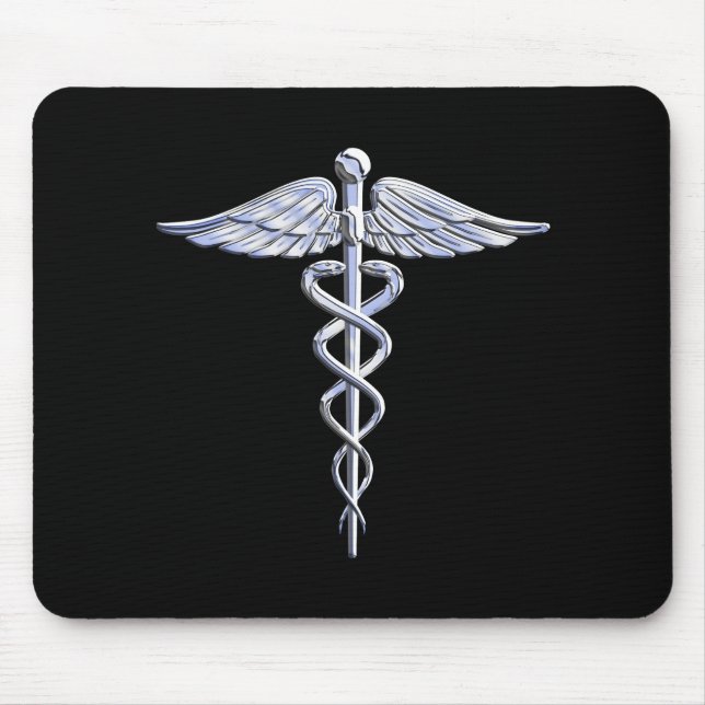 Chrome Like Caduceus Medical Symbol Black Decor Mouse Pad (Front)