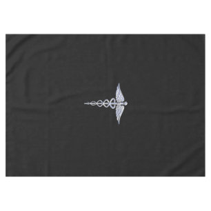 Chrome Like Caduceus Medical Symbol Black Decor Tablecloth