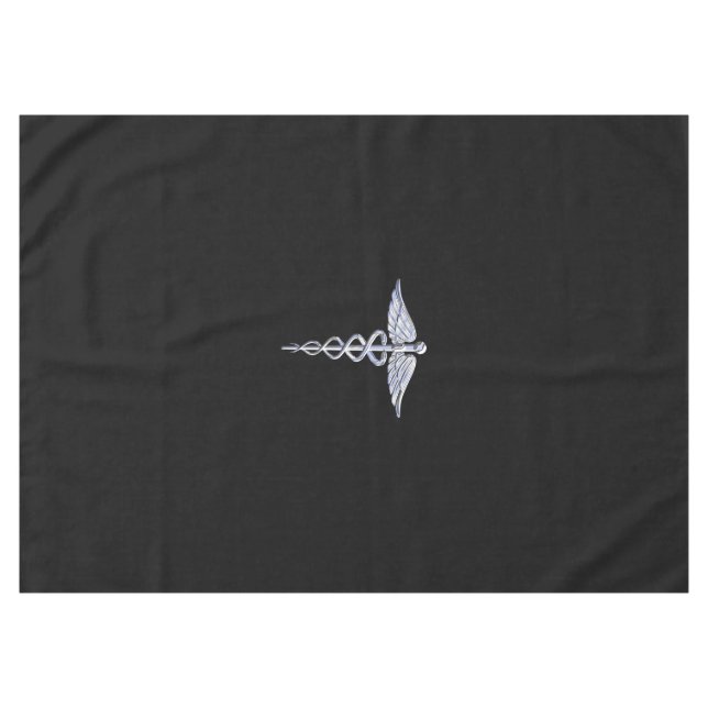 Chrome Like Caduceus Medical Symbol Black Decor Tablecloth (Front (Horizontal))