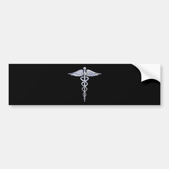 Chrome Like Caduceus Medical Symbol Bumper Sticker (Front)