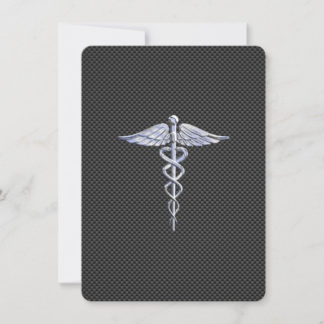 Chrome Like Caduceus Medical Symbol Carbon Fibre (Front)