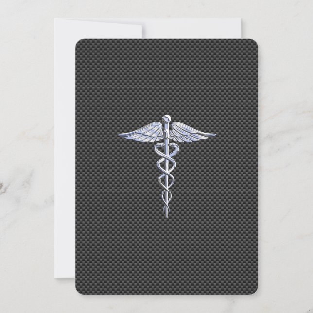 Chrome Like Caduceus Medical Symbol Carbon Fibre (Front)