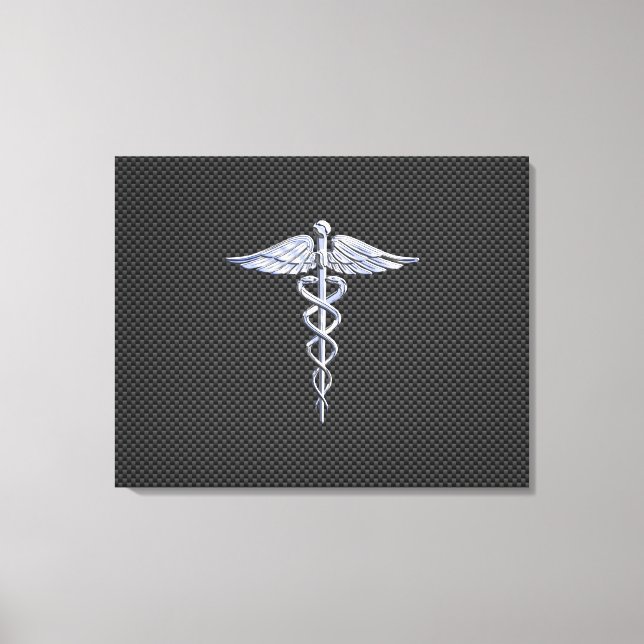 Chrome Like Caduceus Medical Symbol Carbon Fibre Canvas Print (Front)