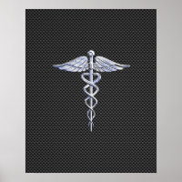 Chrome Like Caduceus Medical Symbol Carbon Fibre