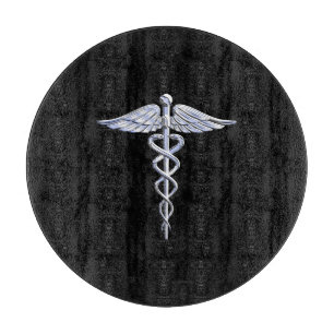 Chrome Like Caduceus Medical Symbol Cutting Board