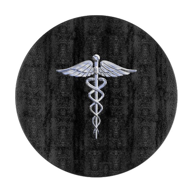 Chrome Like Caduceus Medical Symbol Cutting Board (Front)
