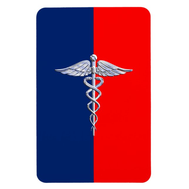 Chrome Like Caduceus Medical Symbol League Decor Magnet (Vertical)