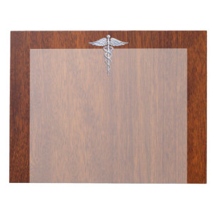 Chrome Like Caduceus Medical Symbol Mahogany Brown Notepad