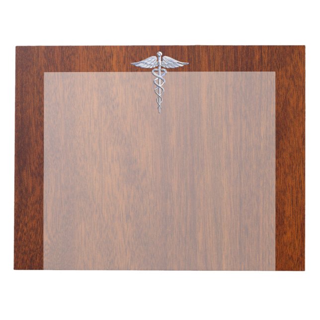 Chrome Like Caduceus Medical Symbol Mahogany Brown Notepad (Front)