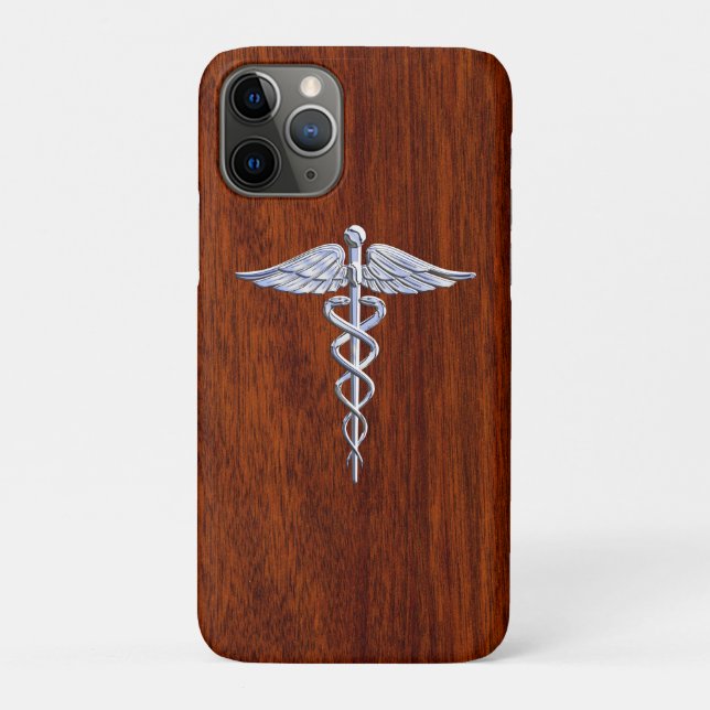 Chrome Like Caduceus Medical Symbol Mahogany Decor Case-Mate iPhone Case (Back)